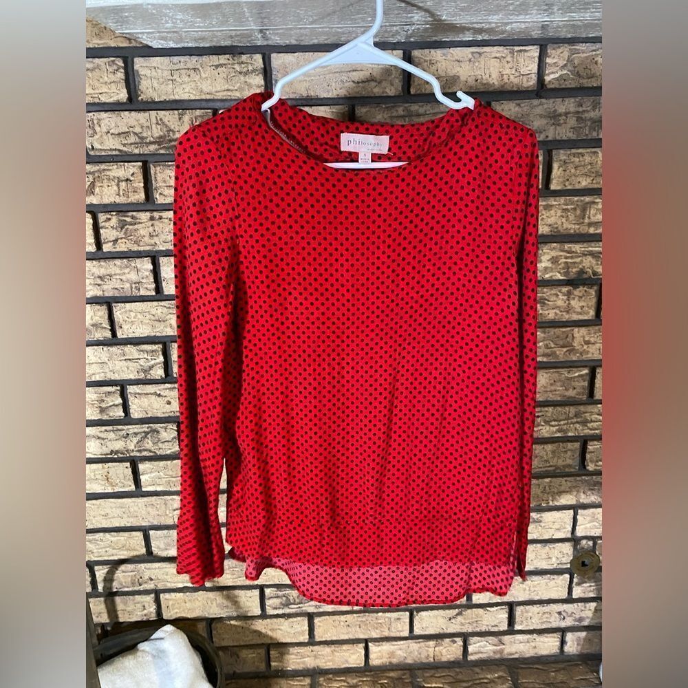 Philosophy red with black‎ polka dots long sleeve blouse